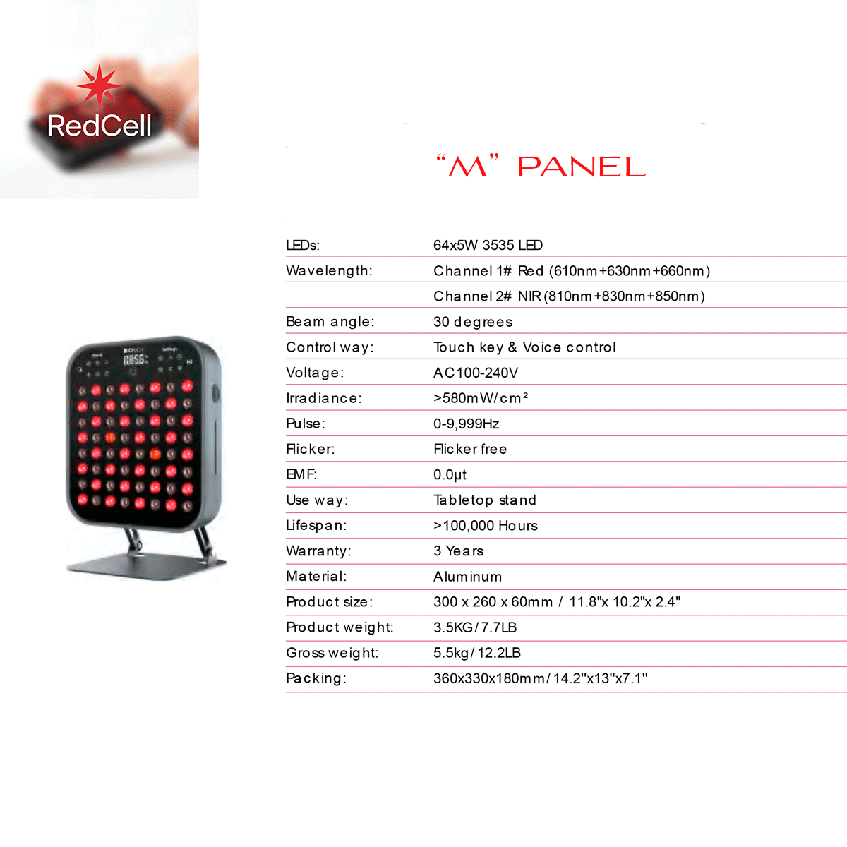 PANEL LUZ ROJA PORTATIL-COMPRALO POR ENCARGO ( 30 O 40 DIAS DE ENVIO)